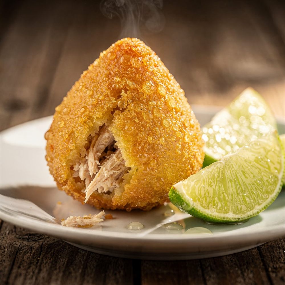 Coxinha crocante dourada com recheio cremoso