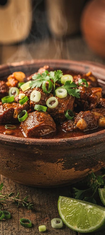 Carne de panela desfiada com cebolinha em panela de barro