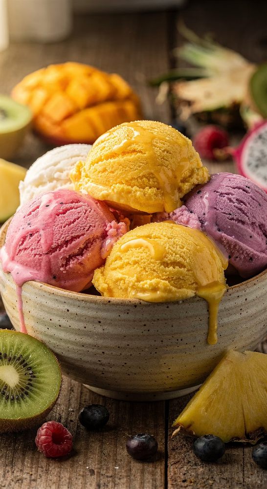 Sorvetes de frutas amazônicas em taça