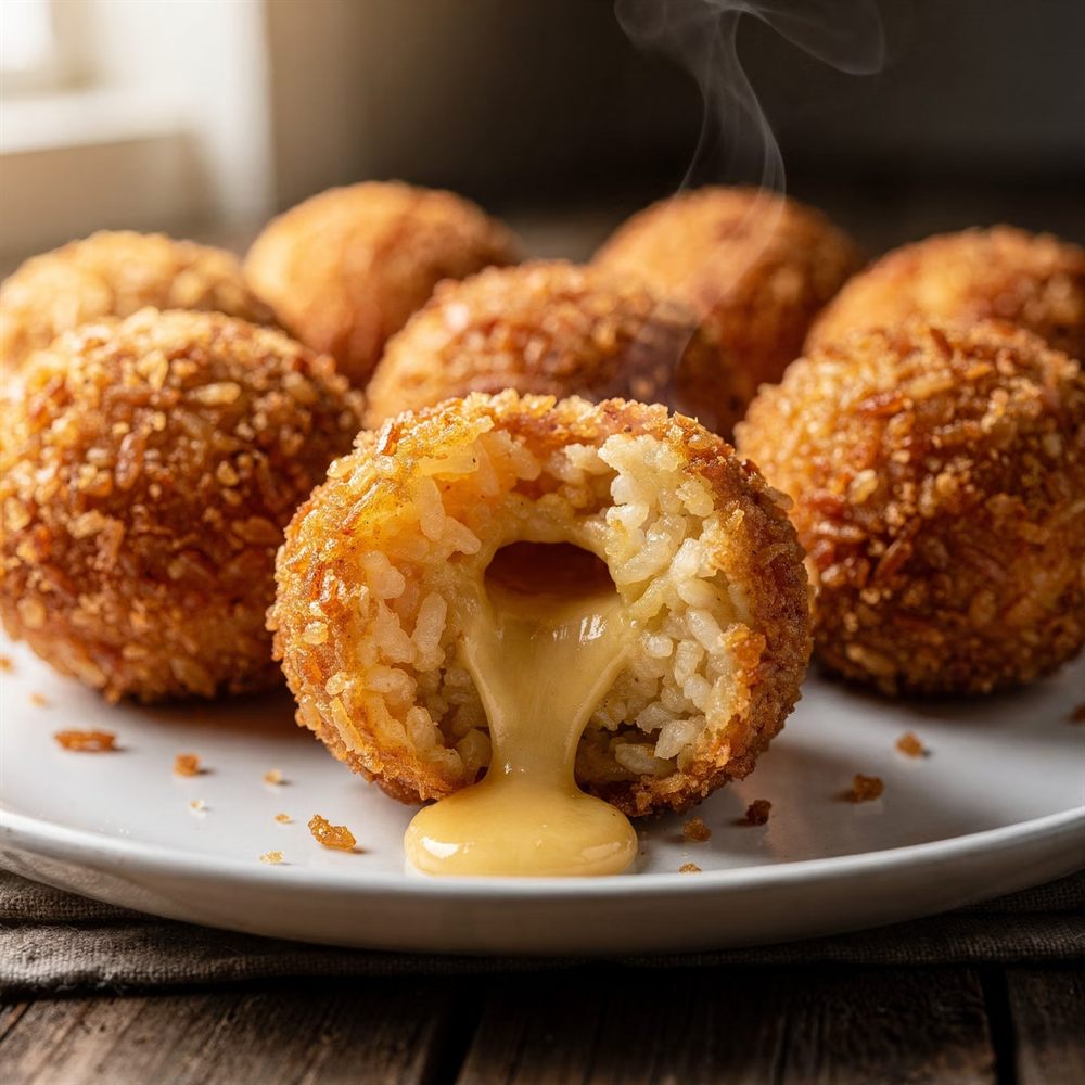 Bolinhos de queijo empanados servidos com molho
